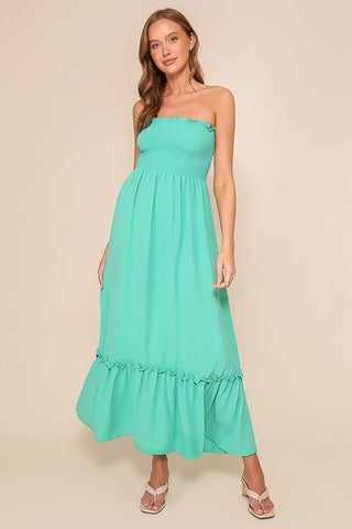Strapless Smocked Top Maxi Dress in Jade