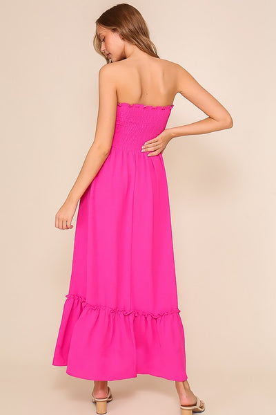 Strapless Smocked Top Maxi Dress in Pink