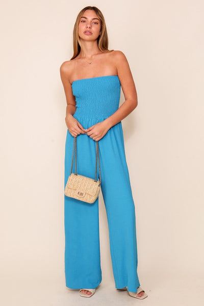 Smocked Top Jumpsuit in Blue