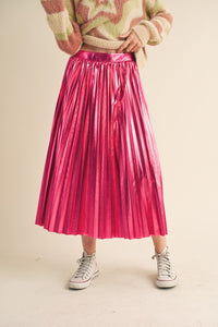 Metallic Pleated Skirt in Pink