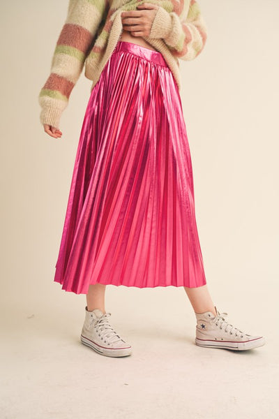 Metallic Pleated Skirt in Pink