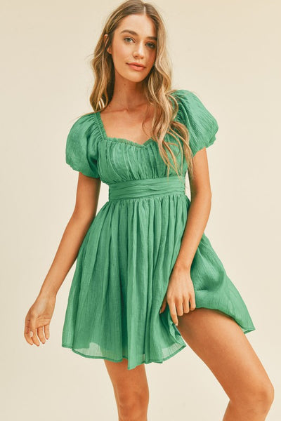 Lace Up Back Mini Dress in Green