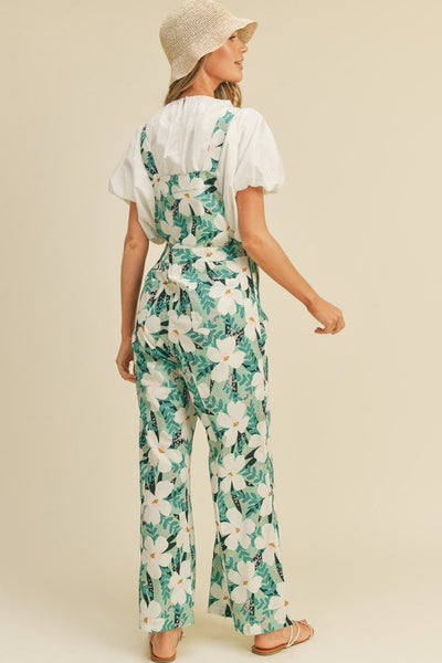 Floral Print Jumpsuit Overalls in Mint