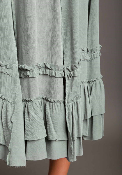 Cut Edge Detail Midi Skirt in Light Sage