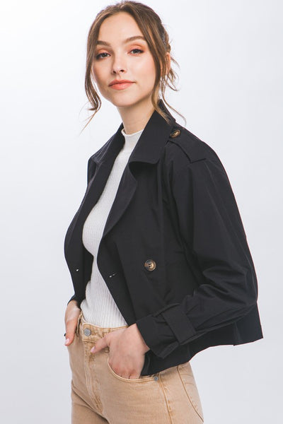 Cropped Trench Jacket in Black