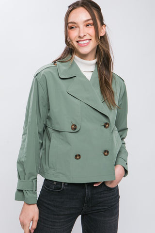Cropped Trench Jacket in Green
