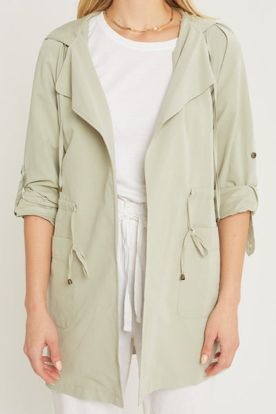 Oversized Hooded Trench Jacket in Moss