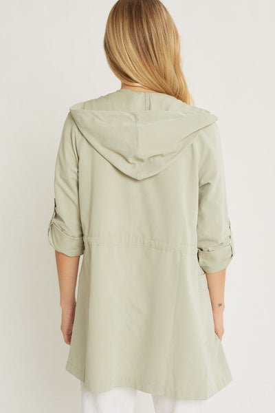 Oversized Hooded Trench Jacket in Moss
