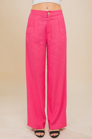 Linen Front Creased Pants in Fuchsia