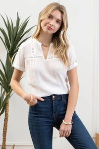 Lace Trim Blouse in White