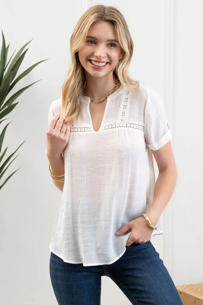Lace Trim Blouse in White