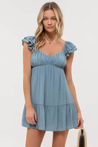 Ruched Bust Mini Dress in Blue