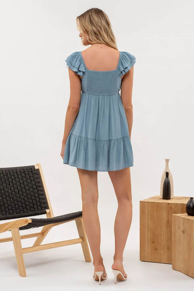 Ruched Bust Mini Dress in Blue