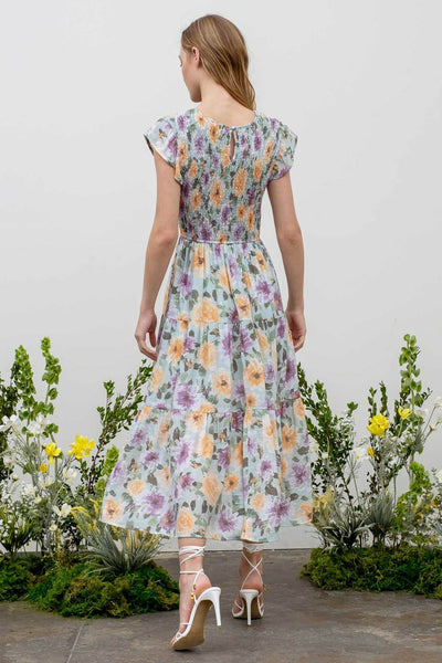 Floral Tiered Midi Dress in Mint