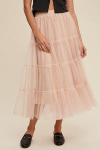 Tiered Mesh Flouncy Skirt in Blush