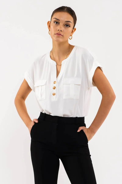Cuffed Short Sleeve Top in White