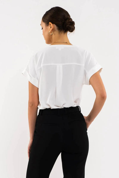 Cuffed Short Sleeve Top in White