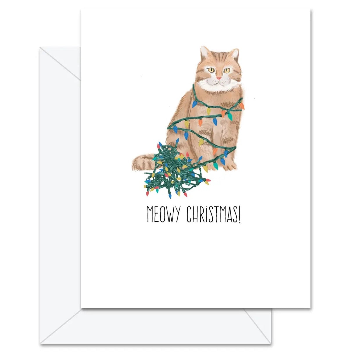 Tangled Lights Cat Greeting Card
