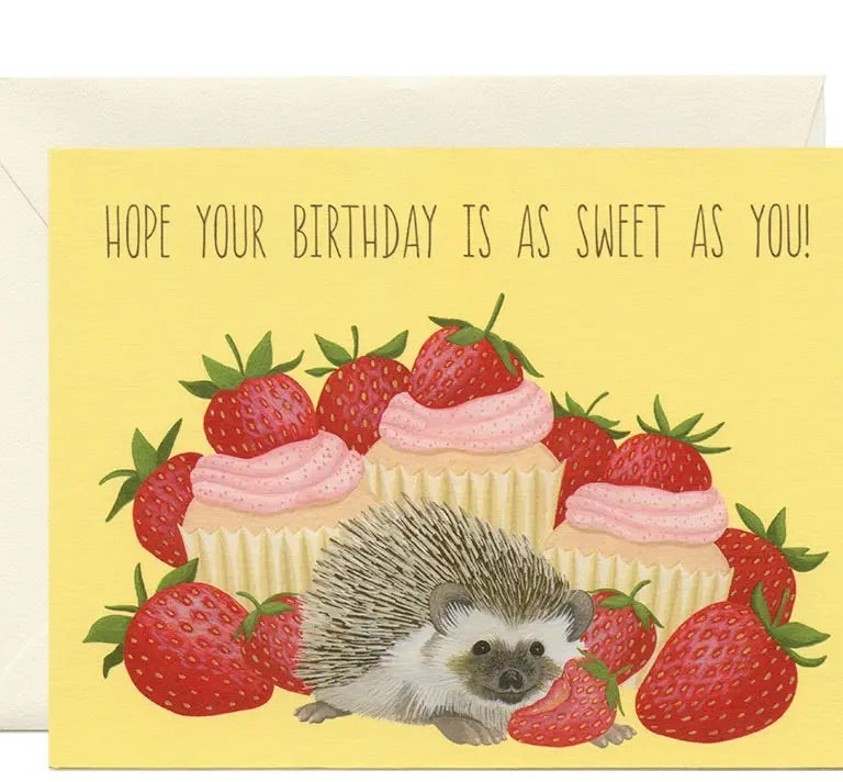 Strawberry Cupcake Hedgehog Greeting Card