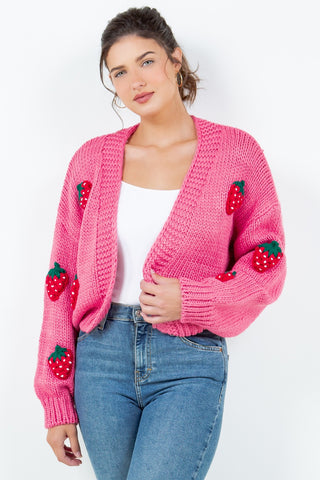 Chunky Knit Strawberry Cardigan in Pink