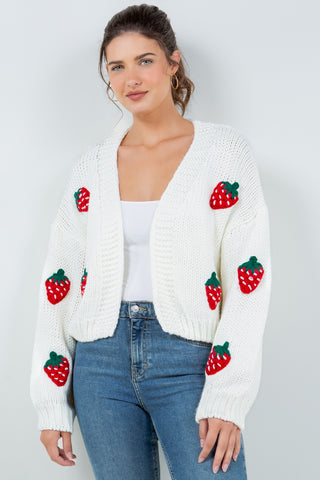 Chunky Knit Strawberry Cardigan in Ivory