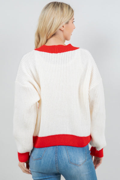 Contrast Knit Strawberry Cardigan in Red