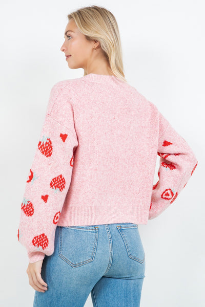 Strawberry Heart Knit Cardigan in Pink