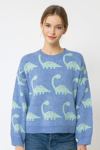 Dinosaur Pattern Pullover in Blue