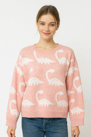 Dinosaur Pattern Pullover in Pink