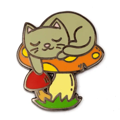 Sleeping Cat Mushroom Enamel Pin