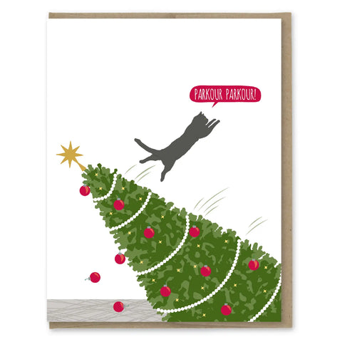 Parkour Cat Christmas Greeting Card
