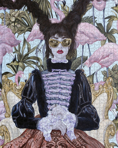 Girl with Pink Flamingos Puzzle
