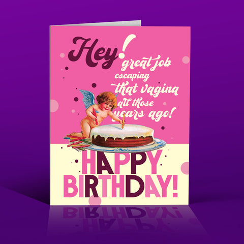 Escaping That Vagina Greeting Card