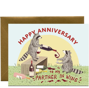 Raccoon Partner in Wine Greeting Card