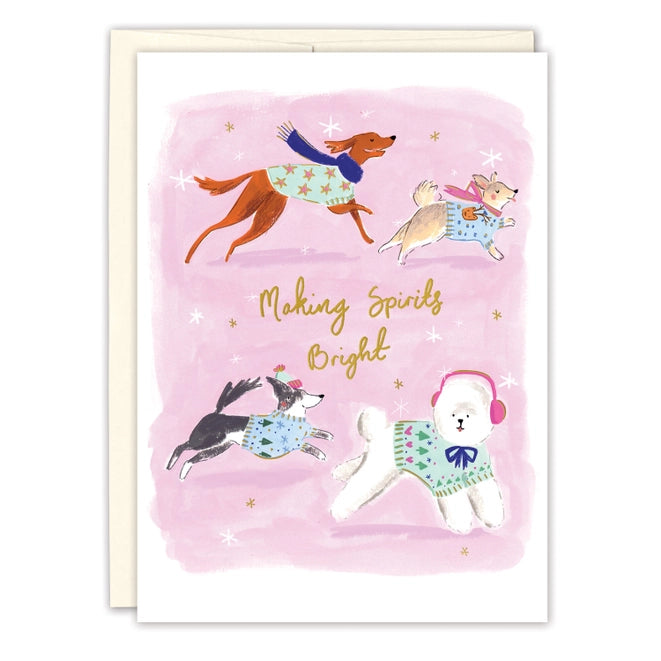 Dogs Making Spirits Bright Greeting Card