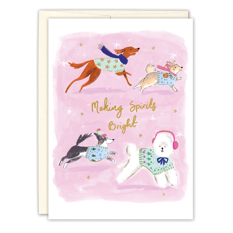 Dogs Making Spirits Bright Greeting Card