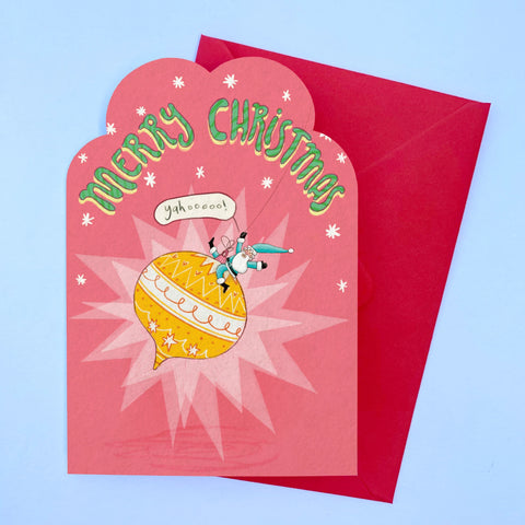Swinging Tiny Santa Greeting Card