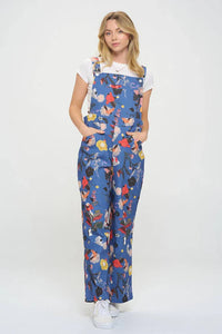 Floral And Bird Overalls in Blue