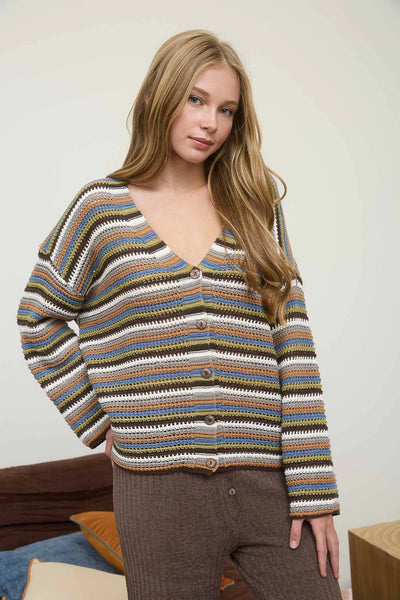 Multicolour Stripe Cardigan in Brown Combo