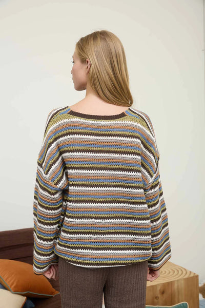 Multicolour Stripe Cardigan in Brown Combo
