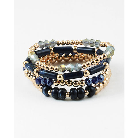 Beaded Stretch Bracelet Set Navy