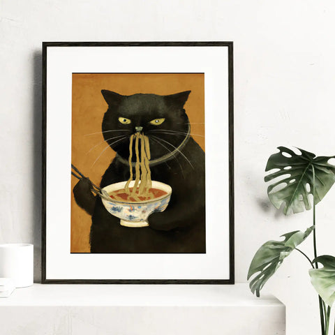 Black Noodle Cat Art Print