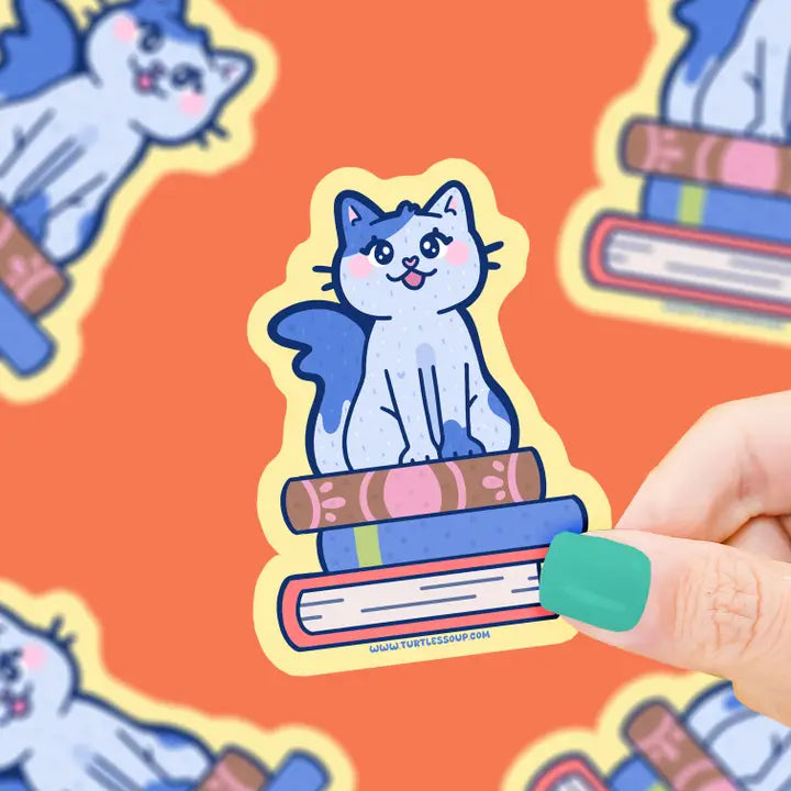 Cat On Stacked Books Sticker