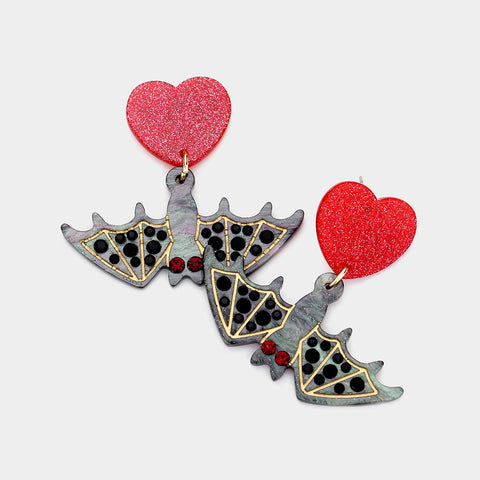 Resin Heart Bat Earrings