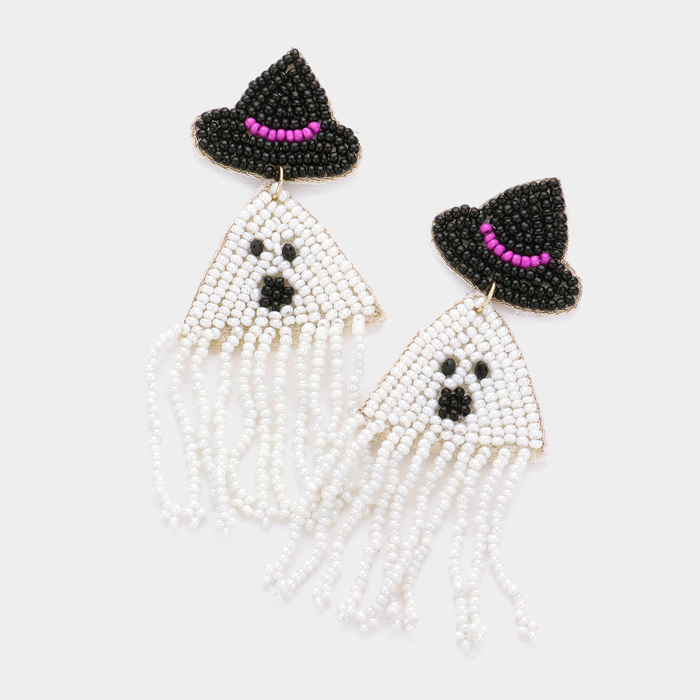 Witch Hat Ghost Fringe Earrings