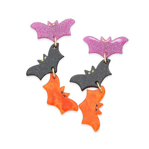 Glittered Triple Bat Earrings