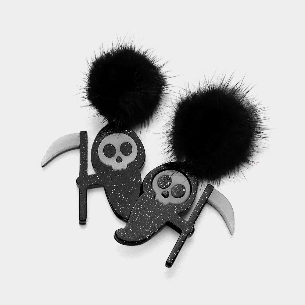 Glow In The Dark Pom Pom Grim Reaper Earrings