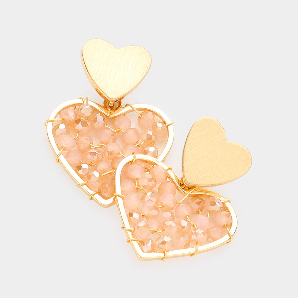 Bead Wrapped Heart Earrings Pink Combo