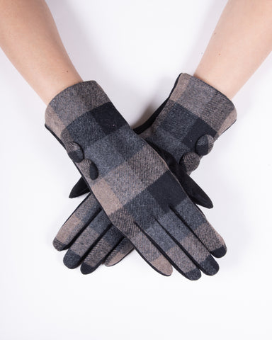 2 Button Plaid Gloves Grey