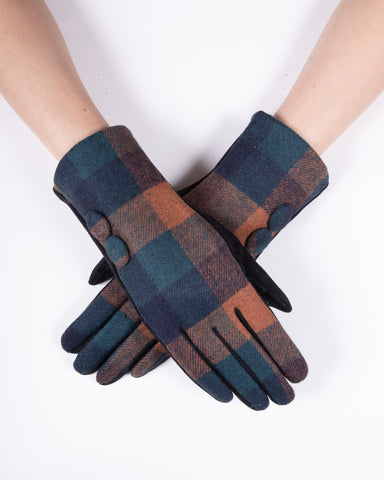 2 Button Plaid Gloves Navy